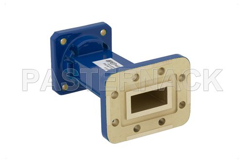 WR-90 to WR-75 Waveguide Transition 3 Inch Length, CPR-90G Grooved Flange to Square Cover Flange