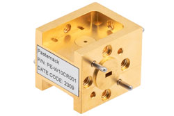 PE-W10CR001 - WR-10 Waveguide Circulator, 82.2 GHz to 84.2 GHz, 15 dB min Isolation, UG-387/U-M Cover Flange, Brass