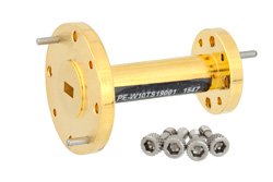 WR-10 to WR-19 Waveguide Transition 1.5 Inch Length, UG-387/U-Mod Round Cover Flange to UG-383/U-Mod Round Cover Flange