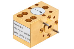 PE-W15IR004 - WR-15 Waveguide Isolator from 49.8 GHz to 56 GHz, 15 dB min Isolation, UG-385/U Cover Flange, Brass