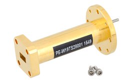 WR-19 to WR-28 Waveguide Transition 2 Inch Length, UG-383/U-Mod Round Cover Flange to UG-599/U Square Cover Flange