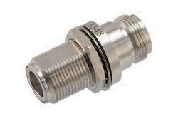 PE1348 - Hermetically Sealed N Female to N Female Bulkhead Mount Adapter, 11GHz VSWR1.2, MIL-STD-348B