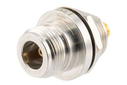 PE1351 - Hermetically Sealed N Female to SMA Female Bulkhead Mount Adapter, 18GHz VSWR1.35, MIL-STD 348B