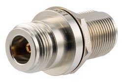 PE1357 - Hermetically Sealed N Female to N Female Bulkhead Mount Adapter, 11GHz VSWR1.2, MIL-STD 348B
