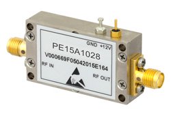 PE15A1028 - 40 dB Gain, 0.7 dB NF, 12 dBm P1dB, 1.2 GHz to 1.6 GHz, Low Noise Amplifier, SMA