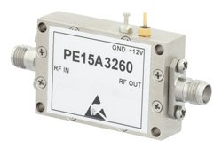 PE15A3260 - 40 dB Gain, 2.5 dB NF, 13 dBm P1dB, 18 GHz to 26.5 GHz, Low Noise Broadband Amplifier, 22 dBm IP3, 2.92mm