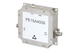 PE15A4009 - 28 dBm P1dB, 50 MHz to 1 GHz, Medium Power GaAs Amplifier, SMA Input, SMA Output, 26 dB Gain, 5 dB NF