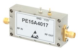 PE15A4017 - 1 Watt P1dB, 30 MHz to 3 GHz, Medium Power GaAs Amplifier, SMA Input, SMA Output, 27 dB Gain, 39 dBm IP3