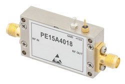 PE15A4018 - 1 Watt P1dB, 30 MHz to 3 GHz, Medium Power GaAs Amplifier, SMA Input, SMA Output, 38 dB Gain, 39 dBm IP3