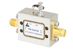PE15A4038 - 24 dBm P1dB, 500 MHz to 2 GHz, Medium Power Broadband Amplifier, 14 dB Gain, 34 dBm IP3, 2.7 dB NF, SMA