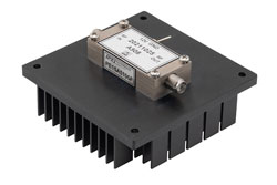 PE15A5106F - Temperature Compensated Low Noise Amplifier, 2 GHz to 18 GHz, 35 dB min Gain, P1dB 22 dBm, SMA, with Heatsink