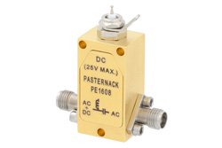 PE1608 - 0.1 MHz to 26.5 GHz 3.5mm Bias Tee Rated to 750 mA and 25 Volts DC