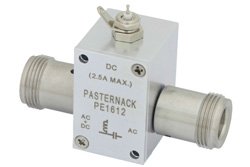 PE1612 - 10 MHz to 6 GHz N Bias Tee Rated to 2500 mA and 100 Volts DC