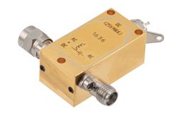 PE1636 - 50 KHz to 18 GHz SMA Broadband Bias Tee, Male Input, Rated to 750 MHz and 25 Volts, DC Pin