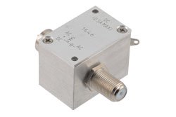 PE1646 - 10 MHz to 3 GHz, Type F 75 Ohm Bias Tee,Rated 2.5 Amps and 100 Volts,  DC Pin