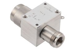 PE1649 - 10 MHz to 3 GHz, Type N 75 Ohm Bias Tee, Rated 2.5 Amps and 100 Volts, DC Pin