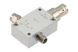 PE1655 - 1 GHz to 6 GHz SMA High Current Bias Tee, Rated 7 Amps and 100 Volts, DC BNC Connector
