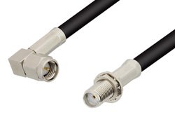 PE3156LF - SMA Male Right Angle to SMA Female Bulkhead Cable Using RG58 Coax, RoHS