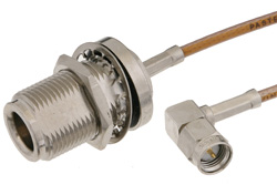 PE33014 - SMA Male Right Angle to N Female Bulkhead Cable Using RG316 Coax