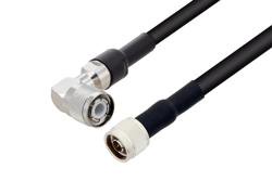 PE33065/HS - HN Male Right Angle to N Male Cable Using RG214 Coax with HeatShrink