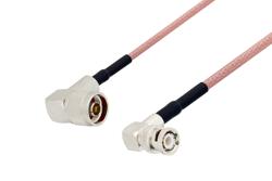 PE33253/HS - N Male Right Angle to BNC Male Right Angle Cable Using RG142 Coax with HeatShrink