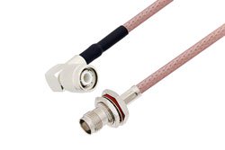 PE33342/SP - TNC Female Bulkhead to TNC Male Right Angle Cable Using RG142 Coax
