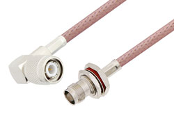 PE33342 - TNC Male Right Angle to TNC Female Bulkhead Cable Using RG142 Coax