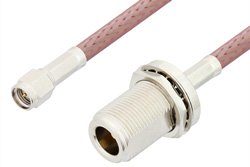 PE3345LF - SMA Male to N Female Bulkhead Cable Using RG142 Coax, RoHS