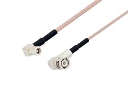 PE33725LF/HS - SMB Plug Right Angle to BNC Male Right Angle Cable Using RG316 Coax with HeatShrink, LF Solder