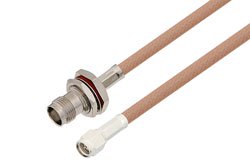 PE33757LF - SMA Male to TNC Female Bulkhead Cable Using RG400 Coax , LF Solder