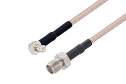 PE33795LF/HS - MCX Plug Right Angle to SMA Female Cable Using RG316 Coax with HeatShrink, LF Solder