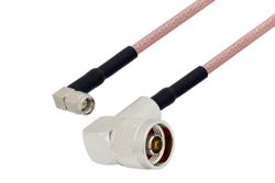 PE3391/HS - N Male Right Angle to SMA Male Right Angle Cable Using RG142 Coax with HeatShrink