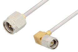 PE34199LF - SMA Male to SMA Male Right Angle Cable Using PE-SR405AL Coax