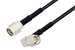 PE3420LF/HS - SMA Male to SMA Male Right Angle Cable Using RG174 Coax with HeatShrink, LF Solder
