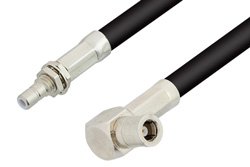 PE34473LF - SMB Plug Right Angle to SMB Jack Bulkhead Cable Using RG223 Coax, RoHS