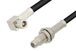 PE34486 - SMC Plug Right Angle to SMC Jack Bulkhead Cable Using PE-B100 Coax