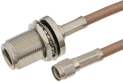 PE34575 - Reverse Polarity SMA Male to N Female Bulkhead Cable Using RG142 Coax