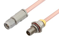 PE34586LF - 3.5mm Male to 3.5mm Female Bulkhead Cable Using RG402 Coax, RoHS