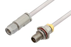 PE34588LF - 3.5mm Male to 3.5mm Female Bulkhead Cable Using PE-SR402AL Coax