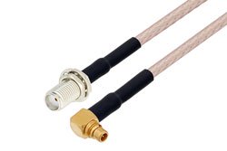 PE34686/HS - MMCX Plug Right Angle to SMA Female Bulkhead Cable Using RG316 Coax with HeatShrink