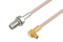 PE34728LF - Reverse Polarity SMA Female Bulkhead to MMCX Plug Right Angle Cable Using RG316 Coax , LF Solder