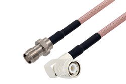 PE34759/HS - TNC Male Right Angle to TNC Female Cable Using RG142 Coax with HeatShrink