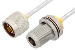 PE3488LF - N Male to N Female Bulkhead Cable Using PE-SR402FL Coax, RoHS