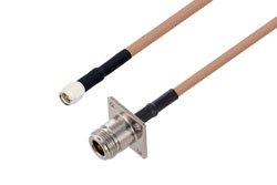 PE35034LF/HS - SMA Male to N Female 4 Hole Flange Cable Using RG400 Coax with HeatShrink, LF Solder