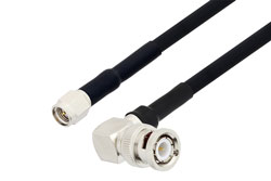 PE3526/HS - BNC Male Right Angle to SMA Male Cable Using RG223 Coax with HeatShrink