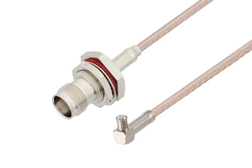 PE35879LF - TNC Female Bulkhead to MCX Plug Right Angle Cable Using RG316-DS Coax , LF Solder