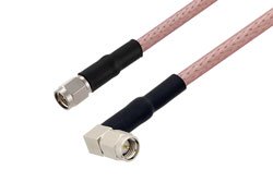 PE35906/HS - SMA Male to SMA Male Right Angle Cable Using RG303 Coax with HeatShrink