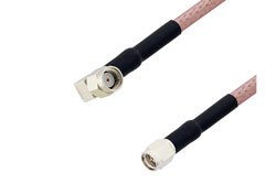 PE35911/HS - Reverse Polarity SMA Plug Right Angle to SMA Male Cable Using RG142 Coax with HeatShrink