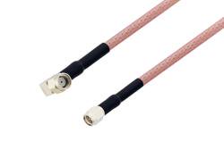 PE35911LF/HS - Reverse Polarity SMA Plug Right Angle to SMA Male Cable Using RG142 Coax with HeatShrink, LF Solder