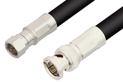 PE36147LF - 75 Ohm F Male to 75 Ohm BNC Male Cable Using 75 Ohm RG11 Coax, RoHS